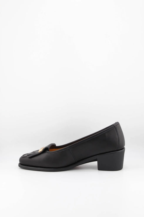 DFC Relax Leather Block Heel Loafers with Fringe
